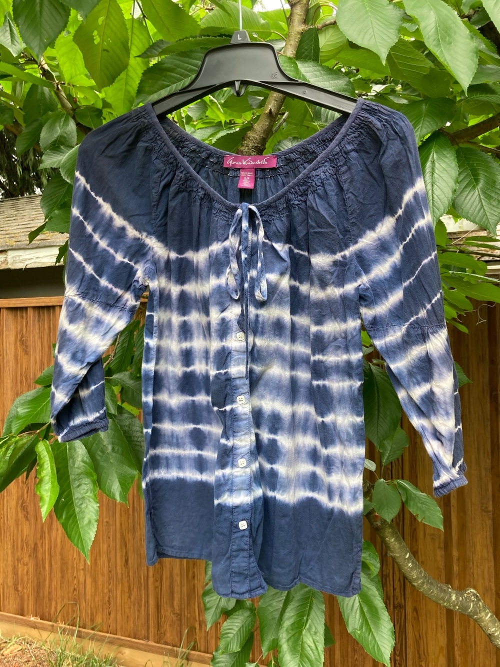 Navy Tie-Dye Button-Front Women's Top